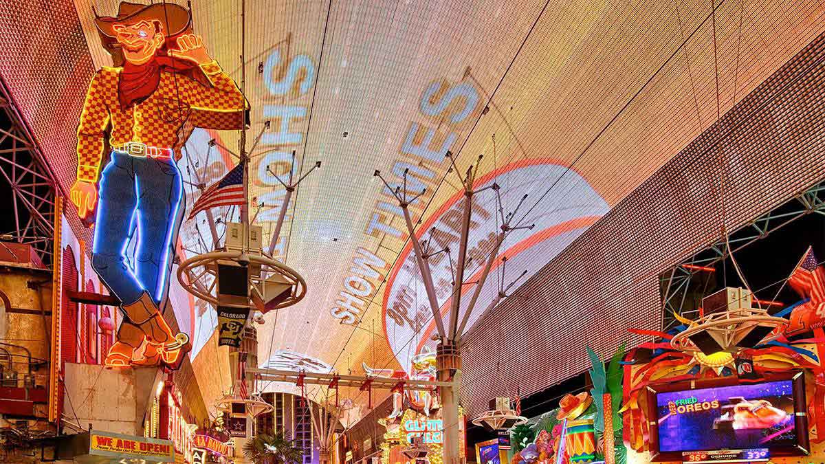 large neon sign of a cowboy called Vegas Vic in Pioneer Club, Las Vegas, Nevada, USA